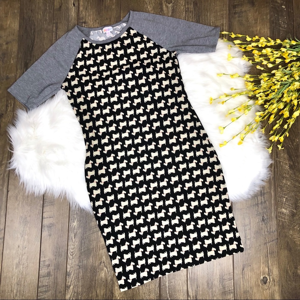 LuLaRoe Scottie Dog Print Julia Dress Size Medium
